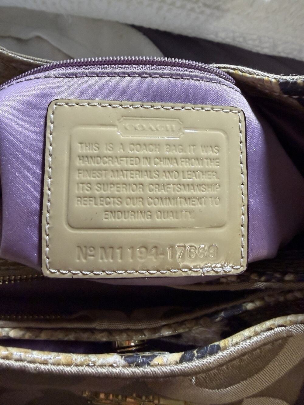 Coach Beige Logo Satin With Snake Trim